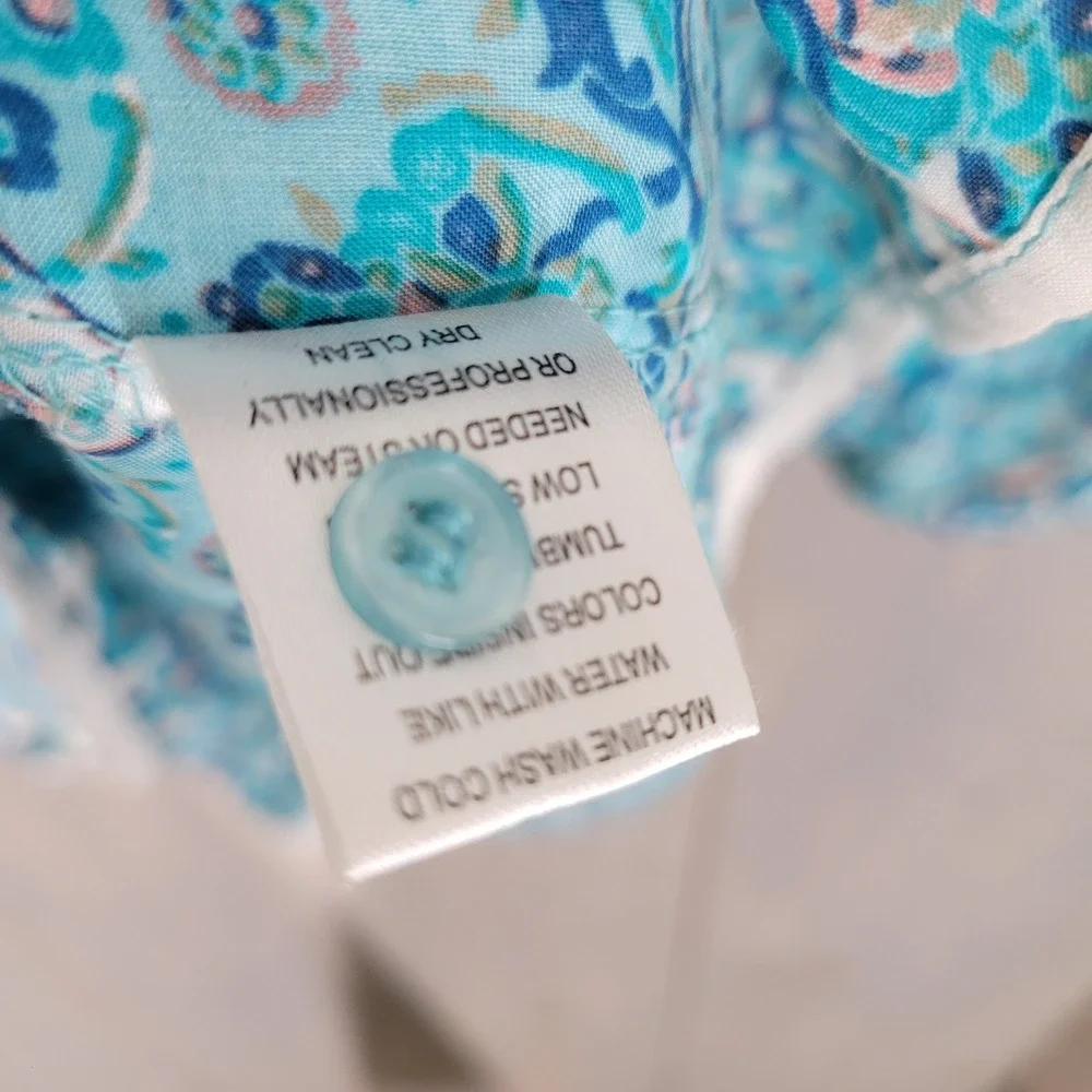 Grand & Greene Blouse Womens‎ XL Blue Paisley Medallion Boho Rayon 3/4 Sleeve